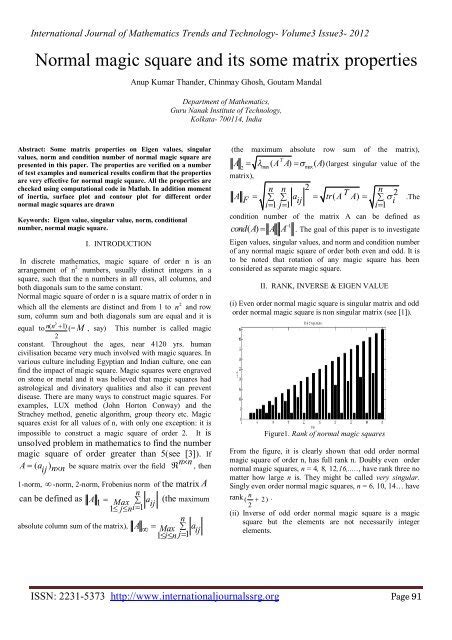 Normal magic square and its some matrix properties