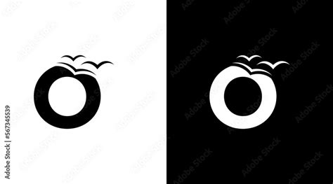 O vector logo with bird letter initial black and white icon ...