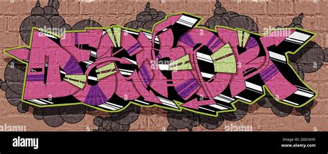 huge graffiti piece of street art on a brick wall outdoor Stock Photo - Alamy