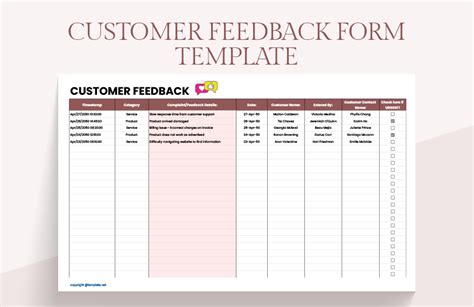 Free Customer Feedback Form Template - Google Sheets, Excel | Template.net