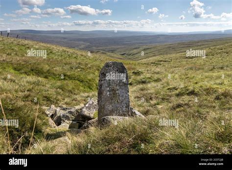 Marker Stone Which Marks the Source of the River Tees at Tees Head on Cross Fell and the View ...