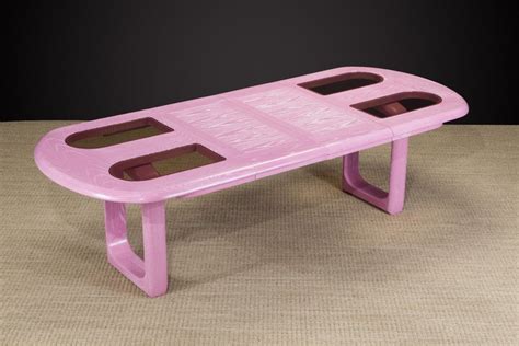 Post-Modern Oak, Velvet and Glass Dining Set Restored in Cerused Pink ...