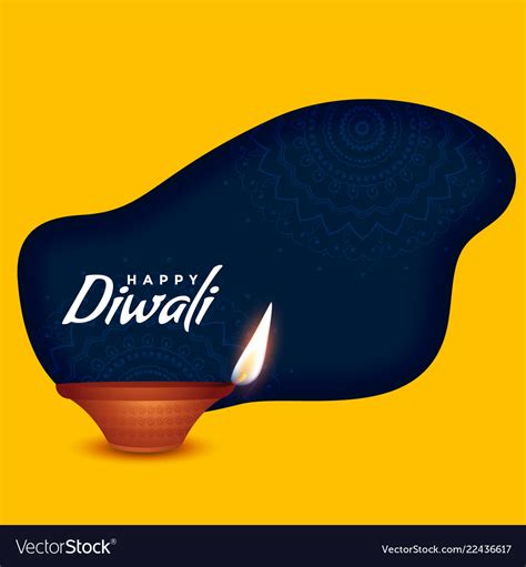 Happy diwali burning diya on yellow background Vector Image