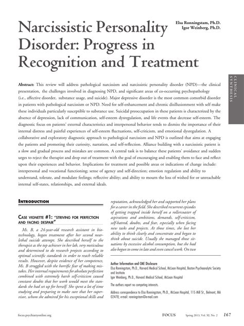 (PDF) Narcissistic Personality Disorder: Progress in Recognition and ...