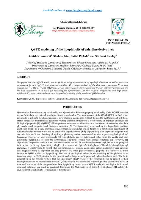 (PDF) QSPR modeling of the lipophilicity of aziridine derivatives