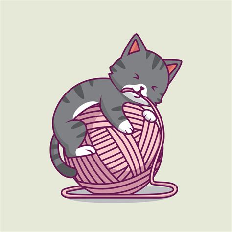 cute cat playing yarn ball cartoon illustration 9471146 Vector Art at ...