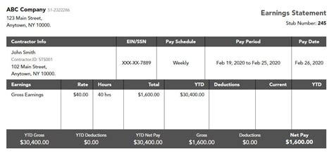 1099 Paycheck Stub