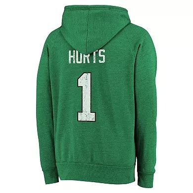 Men's Majestic Threads Jalen Hurts Kelly Green Philadelphia Eagles Name & Number Tri-Blend ...