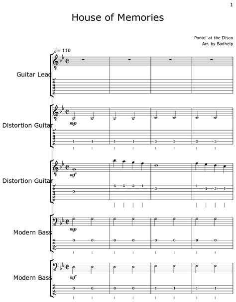 House of Memories - Sheet music for Guitar Lead, Distortion Guitar, Modern Bass