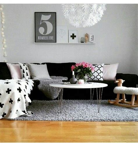 Black, White, & Grey Living Room with pink touches | Living room sofa, Room, Living room grey