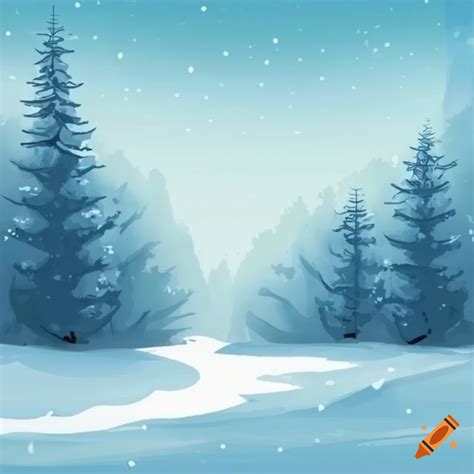 Create a wide landscape illustration of a winter forest on Craiyon