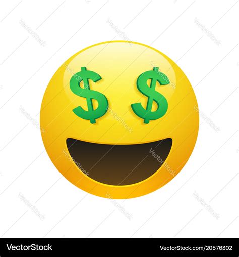 Emoji yellow smiley face with dollar symbol eyes Vector Image