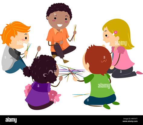 Stickman Illustration of Kids Playing Pick Up Sticks Stock Photo ...