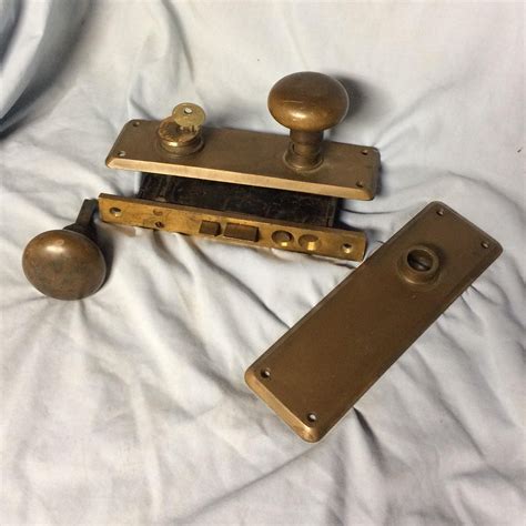 Vintage Reading BRASS Door Knob Latch Lock Set Mortise Lock with Key Metal Vintage Deadbolt Door ...