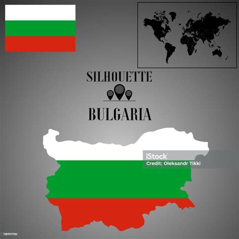 Bulgaria Outline World Map Contour Silhouette With National Flag Inside ...