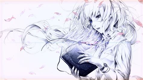 320x570 resolution | white haired woman holding black book anime sketch ...