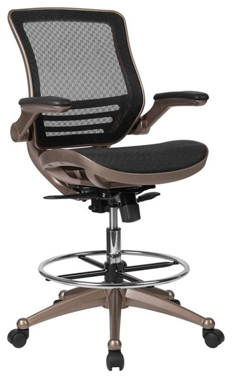 Drafting Chair | Adjustable Height Mid-Back Mesh Drafting Chair with Arms - Contemporary ...