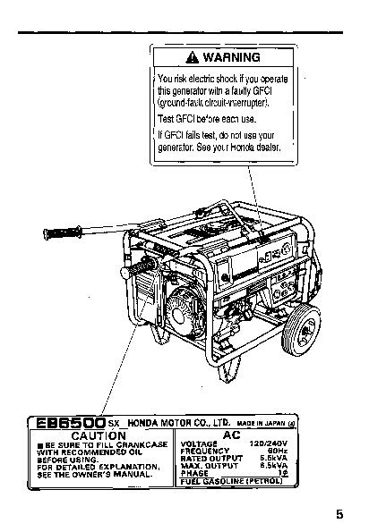 Honda Generator EB6500SX Owners Manual