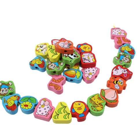 26pcs Baby Wooden Toys Cartoon Lacing Wooden Threading Beads Game Education Brand Top 2018-in ...