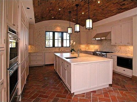 kitchen with brick floor and brick ceiling | Brick floor kitchen, Brick kitchen, Brick flooring