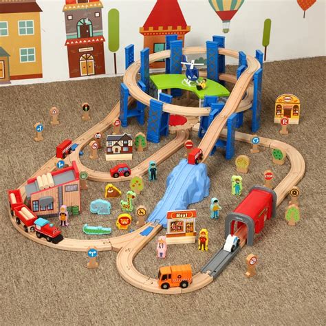 Wooden Railway Track Accessories Garage Ring Track for Remote Control Magnetic Electric Train ...