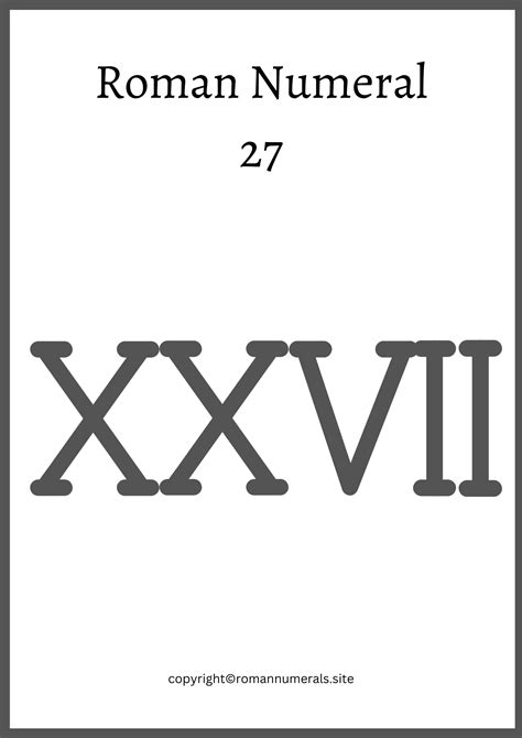 Roman Numeral 27 - Free Printable Roman Number 27 in PDF