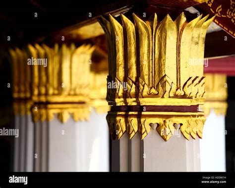 Golden pillar in Thailand temple Stock Photo - Alamy