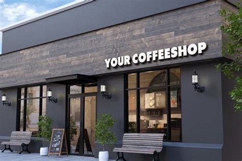 Premium PSD | Coffee shop facade logo mockup | Restaurant exterior design, Commercial design ...