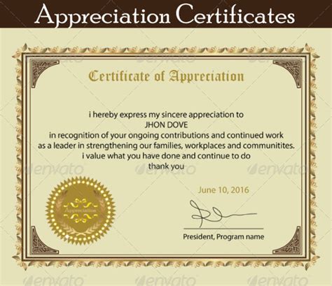 Certificate Of Appreciation For Employees Template