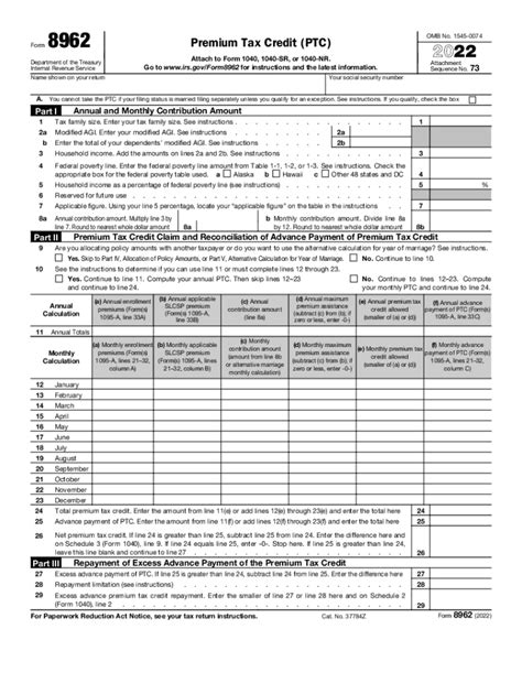 2022 Form IRS 8962 Fill Online, Printable, Fillable, Blank - pdfFiller