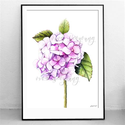 Pink hydrangea watercolor painting printablefloral | Etsy