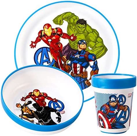 Avengers 3pcs Reusable Bicolor Premium Kids Dinner Tableware Set Plate ...