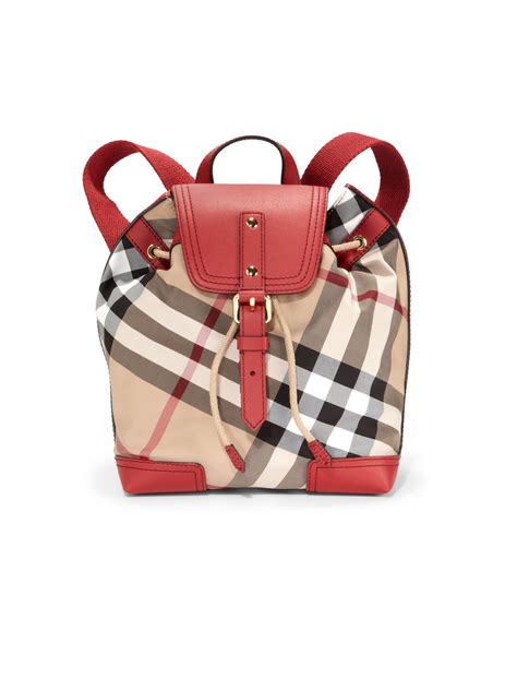 Burberry Kids Check Canvas Leather Backpack in Red | Lyst