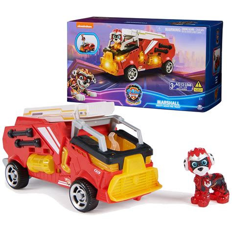 Buy Paw Patrol: The Mighty Movie, Firetruck Toy with Marshall Mighty Pups Action Figure, Lights ...