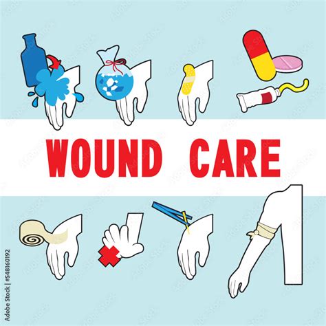 First aid step for wound skin help. Vector flat cartoon graphic design ...