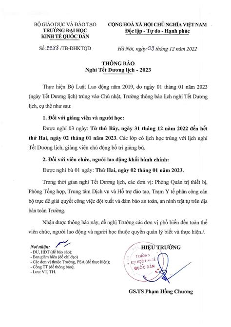 Thông báo nghỉ Tết Dương lịch 2023