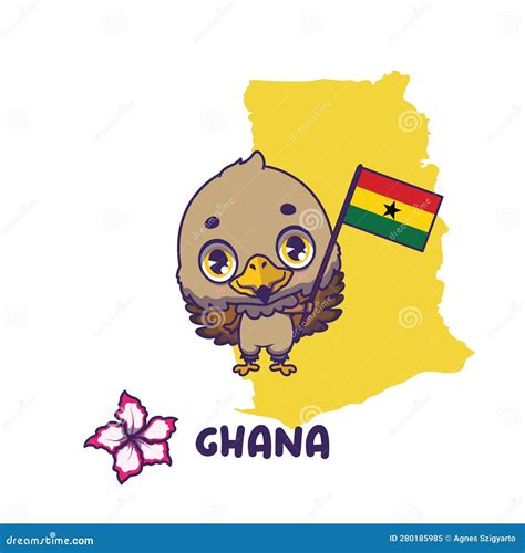 National Animal Tawny Eagle Holding the Flag of Ghana. National Flower Impala Lily Displayed on ...