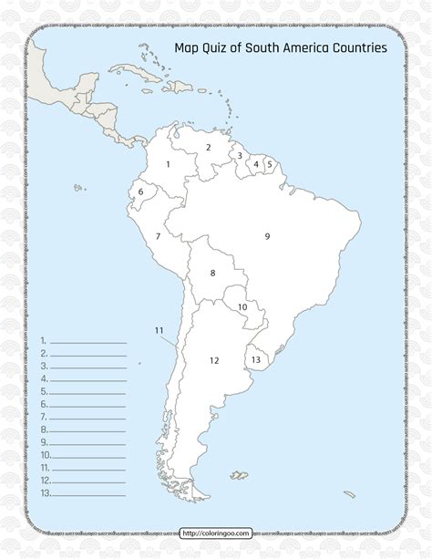 Printable South America Countries Map Quiz & Solutions