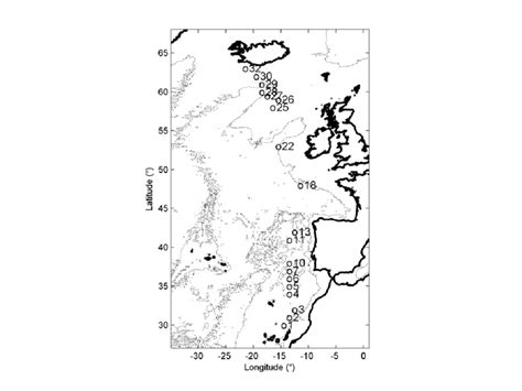 Bathymetry map of the Northeast Atlantic Ocean based on the 9.1 ETOPO-1 ...