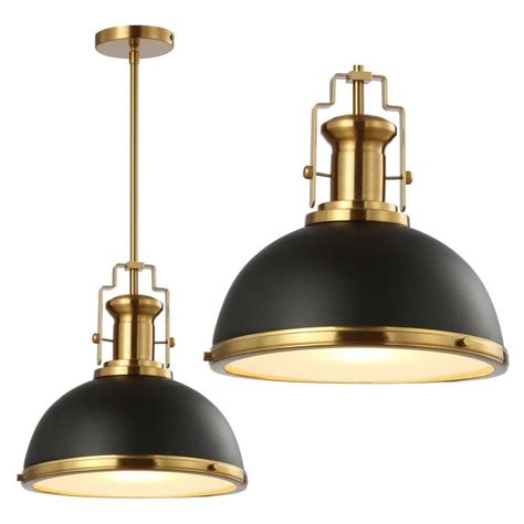 JONATHAN Y Classic Black/Brass Gold Farmhouse Clear Glass Bell LED ...