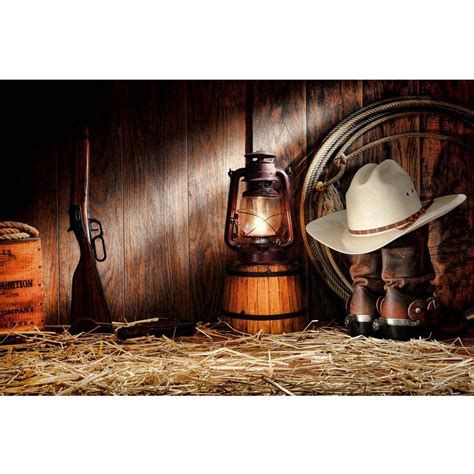 Country Cowboy Theme Backdrop Photography Printed Wooden Plank Wall Straw Boots and Hat Newborn ...