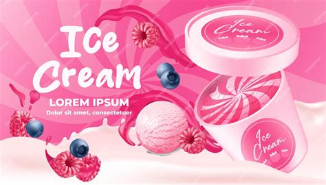 Premium Vector | Pink swirl ice cream in a 3d mockup bucket spoon with ...