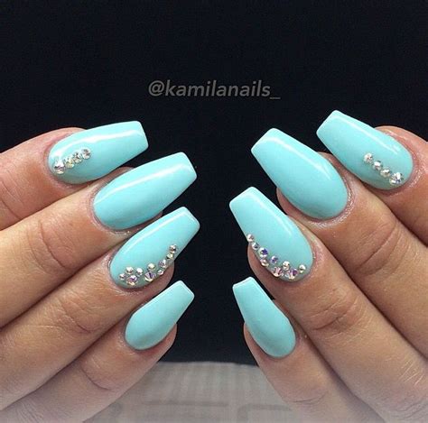 Aqua blue🌍💙 | Nails, Rhinestone nails