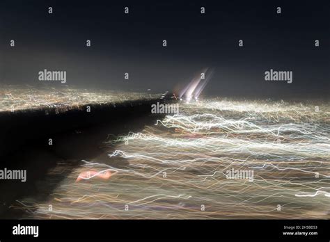 airport lights during landing at night Stock Photo - Alamy