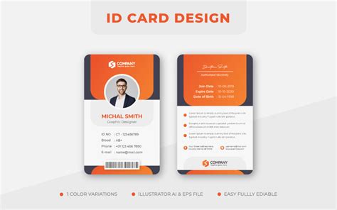 Clean Professional Office ID Card Design With Orange Color