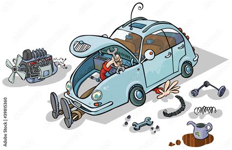 Cartoon Illustration of a Car Repairs. Stock Vector | Adobe Stock