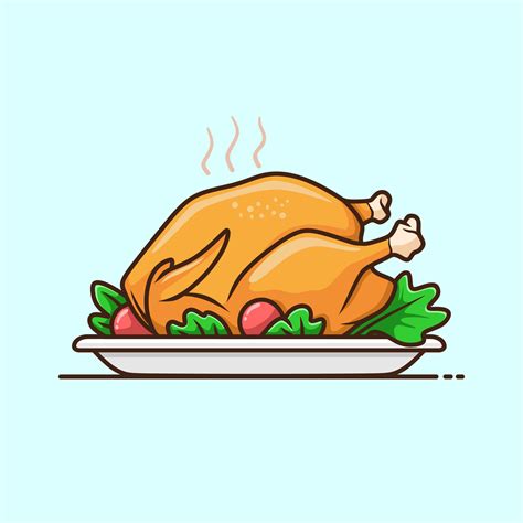 Roast turkey or chicken on plate, traditional holiday dinner vector ...