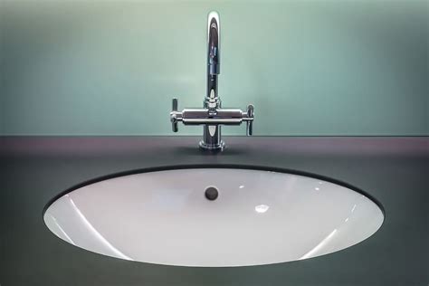 black, white, vanity, top, stainless, steel faucet, bathroom, clean ...