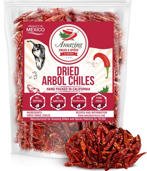 Buy Chile De Arbol 4oz - Dried Whole Red Chili Peppers, Premium All Natural Stemless, Resealable ...