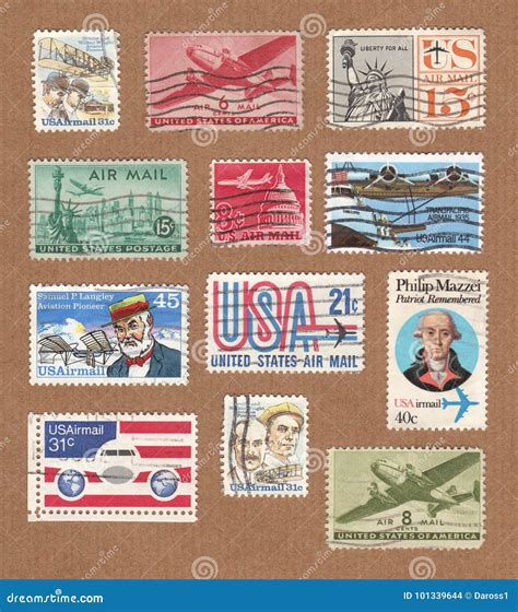 Collection of Vintage USA Airmail Stamps Editorial Stock Image - Image of background, united ...